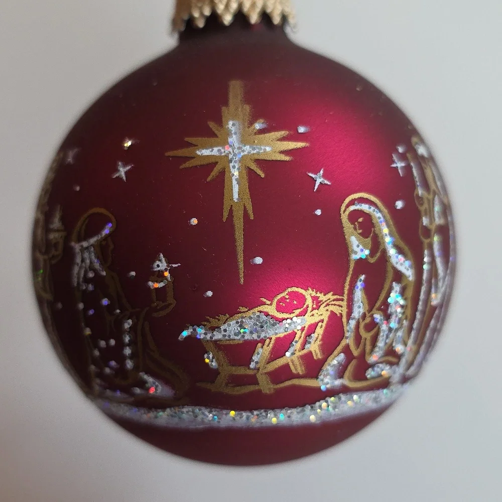 Christmas Ornaments - Elegant Red and Gold Nativity Scene Set Of 4